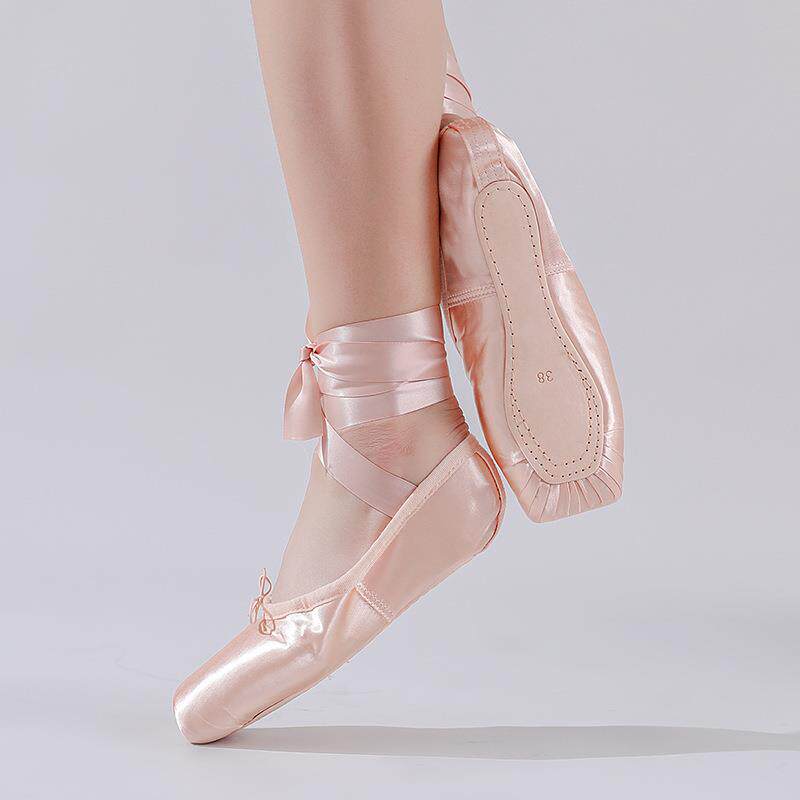 舞蹈鞋芭蕾舞儿童初学者练功复古成人缎面绑带室内训练平底足尖鞋
