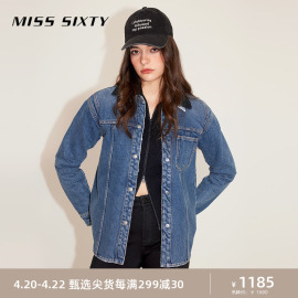 Miss Sixty2023冬季牛仔衬衫女美式复古落肩袖宽松休闲街头