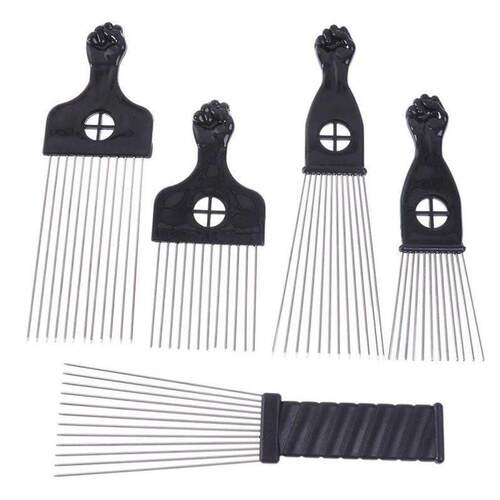 Black Fist Afro Metal Comb African Hair Pik Comb Brush Salon