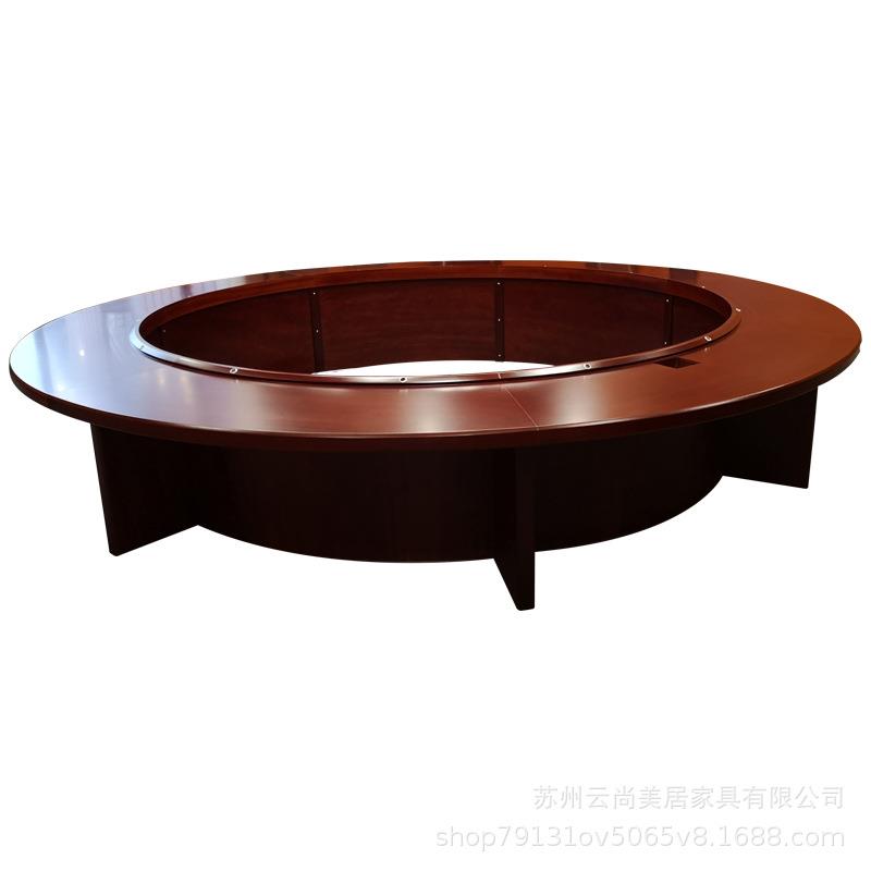 油漆圆形会议桌实木皮办公家具开会洽谈桌圆形培训桌接待桌子