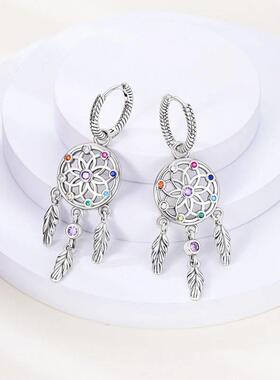 Real 925 Sterling Silver Dream Catcher Earrings For Women Ex