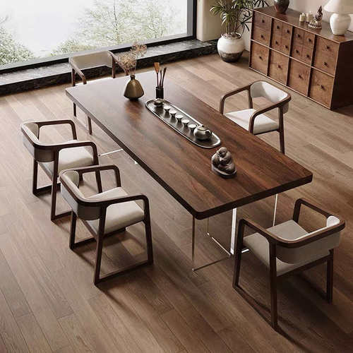 新中式南美胡桃木茶桌阳台亚克力泡茶桌椅组合家用全实木悬浮桌子