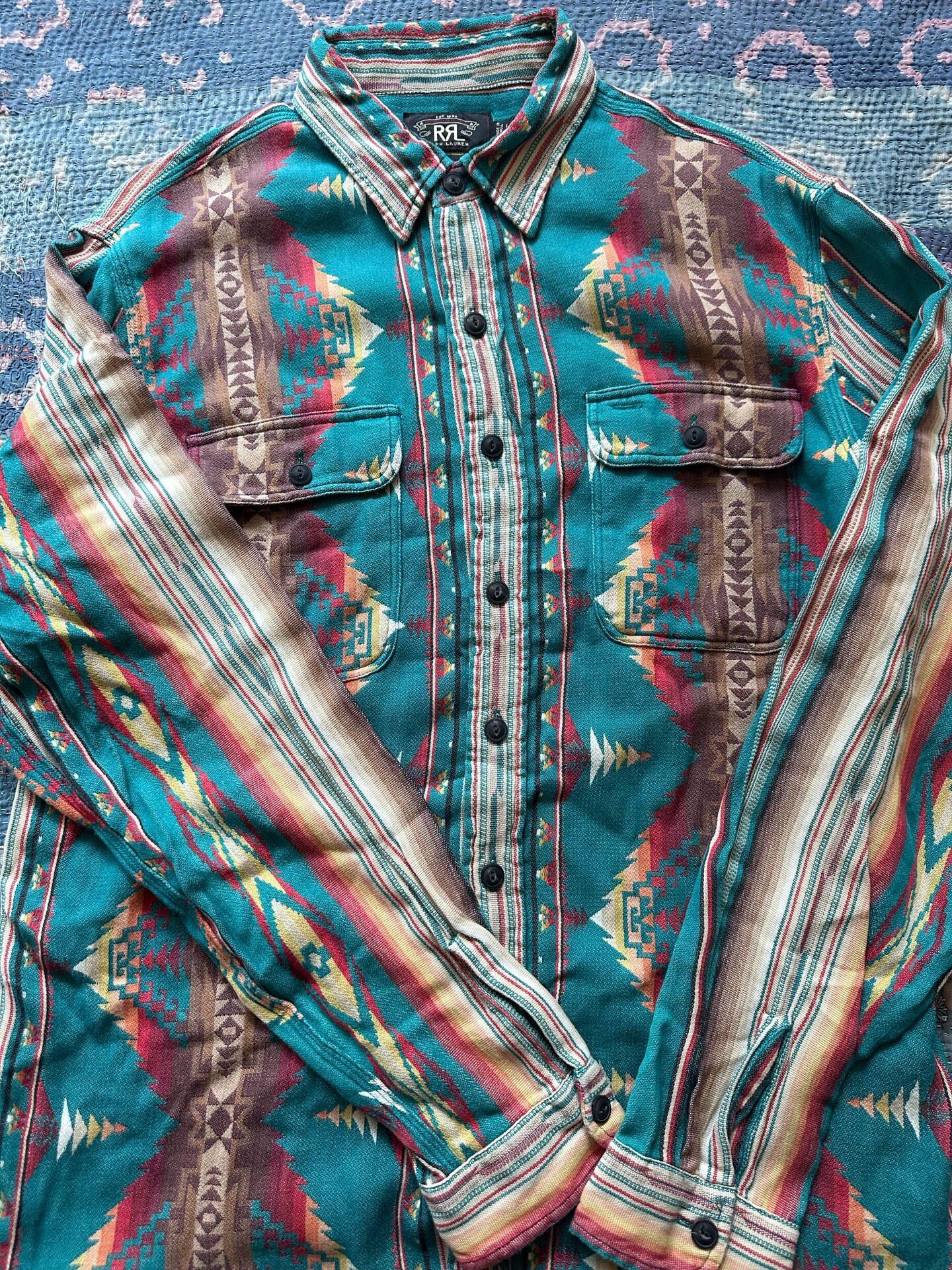 RRL Green Southwestern Stripe Shirt — back