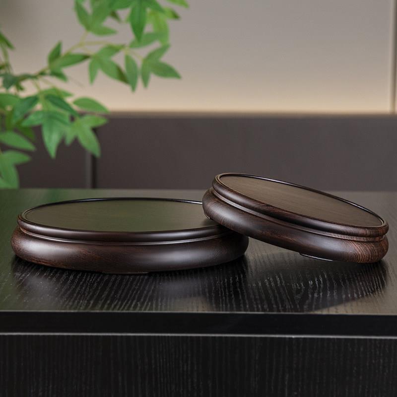 黑檀圆形底座花瓶盆景摆件玉器石头文玩紫砂茶壶建盏香炉实木托架