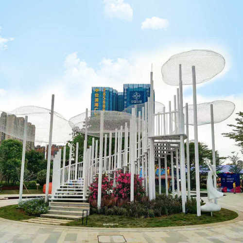 定制不锈钢镂空云朵雕塑公园景区户外廊架装置小品园林造景观摆件