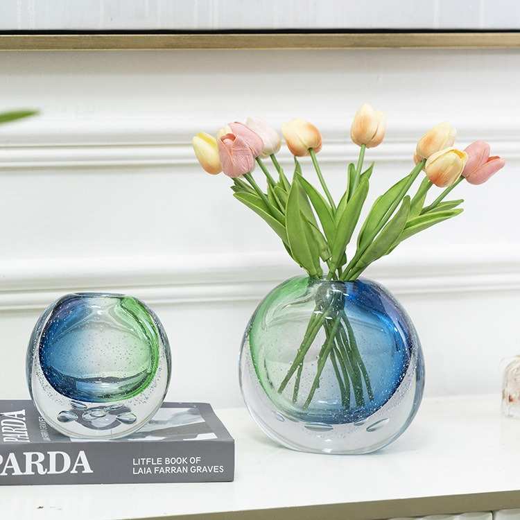 欣可简约玻璃花瓶摆件创意客厅餐桌插花现代轻奢琉璃花瓶桌面装饰
