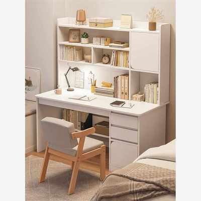 书架一体台式电脑桌书桌带书柜写字桌卧室办公桌学生家用学习桌子
