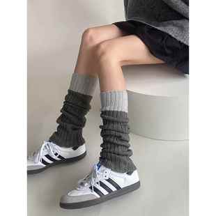 灰色堆堆袜套女春秋款 针织长筒腿套配靴子长袜Y2K穿搭秋天小腿袜