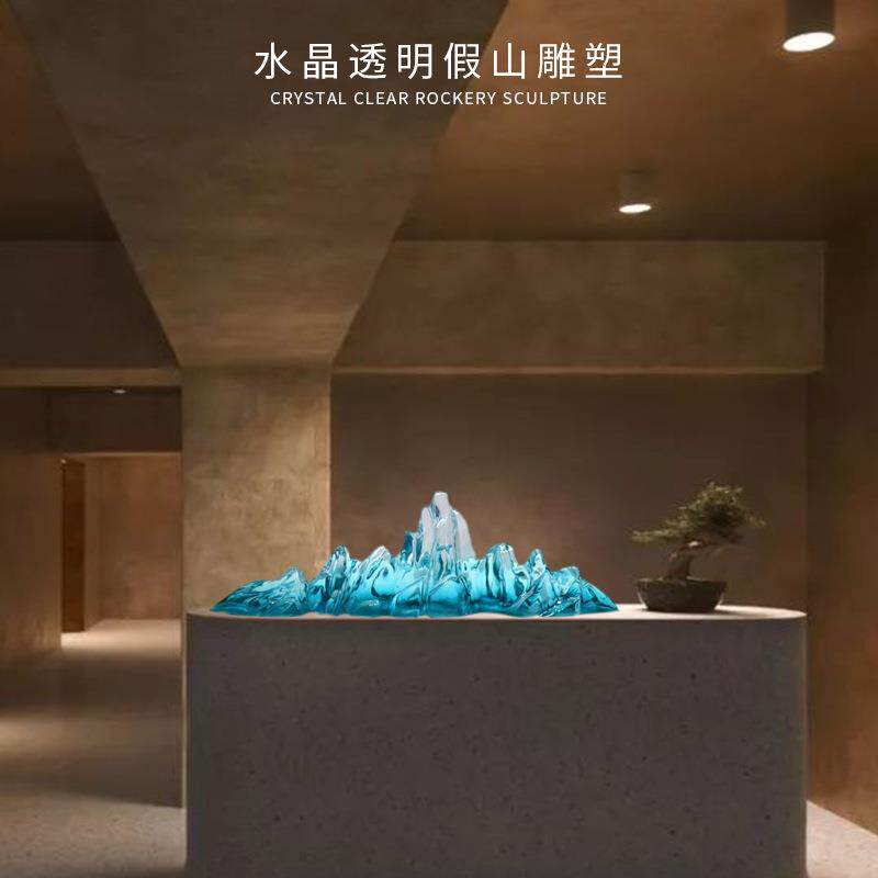 透明天蓝假山玄关壮观水晶装饰雕塑房地产营销中心酒店室内艺术