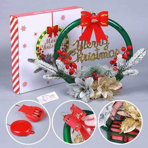 圣诞节发光花环门挂Merry Christmas圣诞花圈装饰小夜灯LED氛围灯