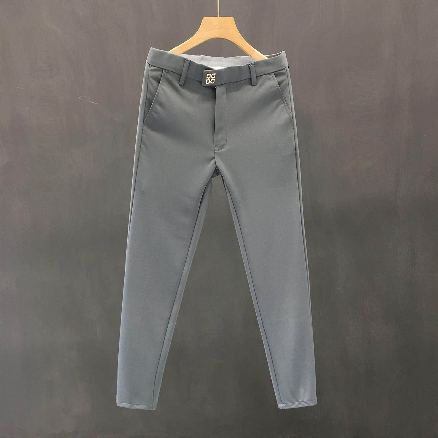 MUSONMU潮牌直筒休闲裤男韩版夏季薄款修身西裤男士小脚九分裤子