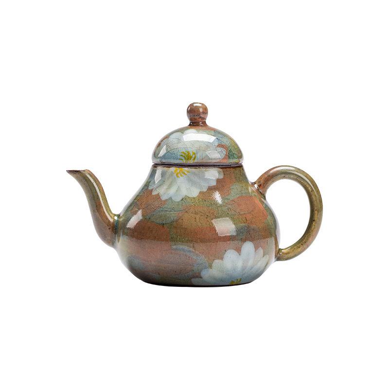 手绘冰裂釉小茶壶复古釉下彩陶瓷泡茶壶功夫茶具个人壶