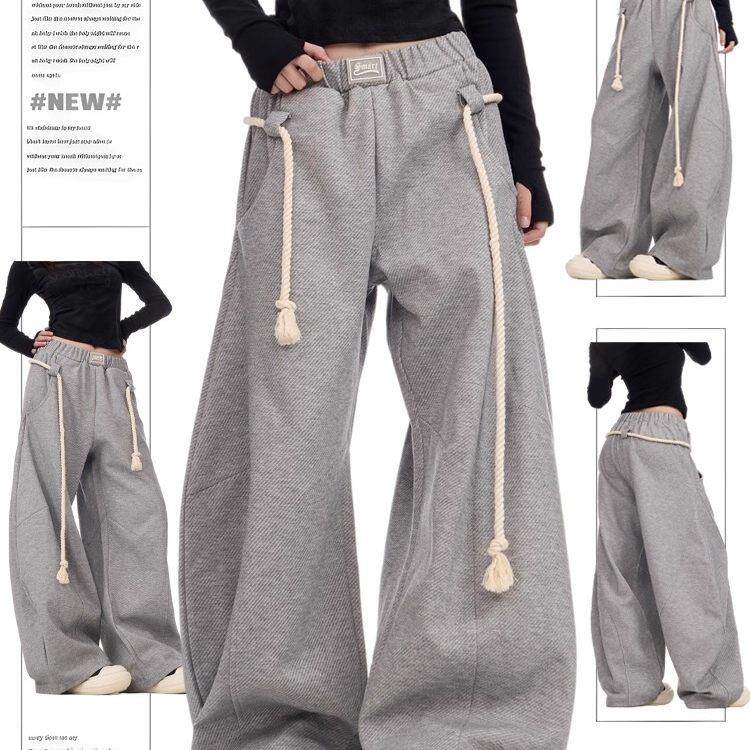 米兰风MDCW灰色运动裤阔腿裤女秋季新款宽松休闲裤卫裤直筒弯刀裤