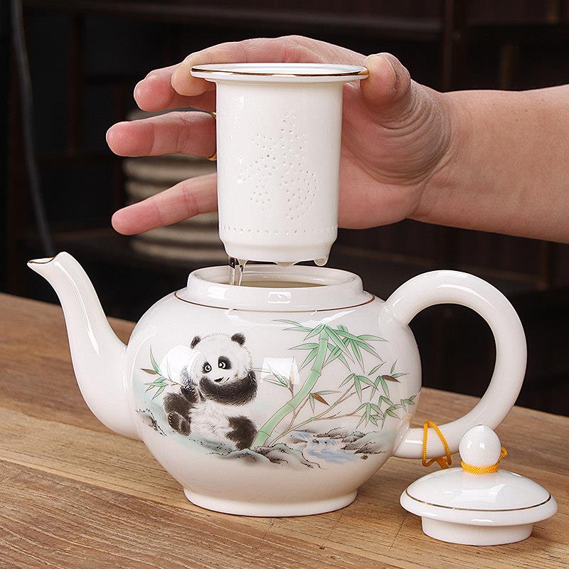 570ml羊脂玉陶瓷过滤茶壶家用办公功夫泡茶单壶大容量简约传统壶