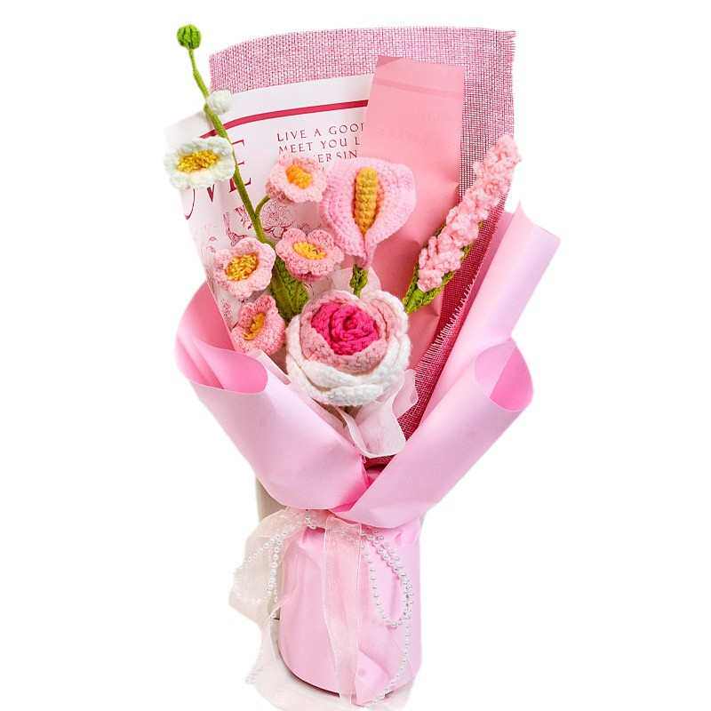 外贸手工礼品针织花高级毛线花成品花束编织铃兰仿真假花批发