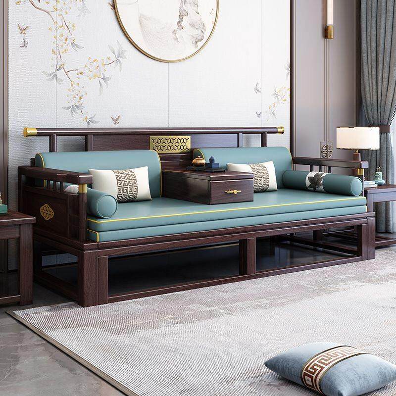 新中式实木罗汉床全实木推拉床现代简约风客厅可伸缩乌金木沙发床