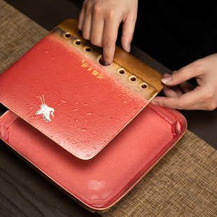 宫墙红蓄水茶盘红色干泡盘结婚茶盘喜庆大红色圆形新娘嫁妆用品