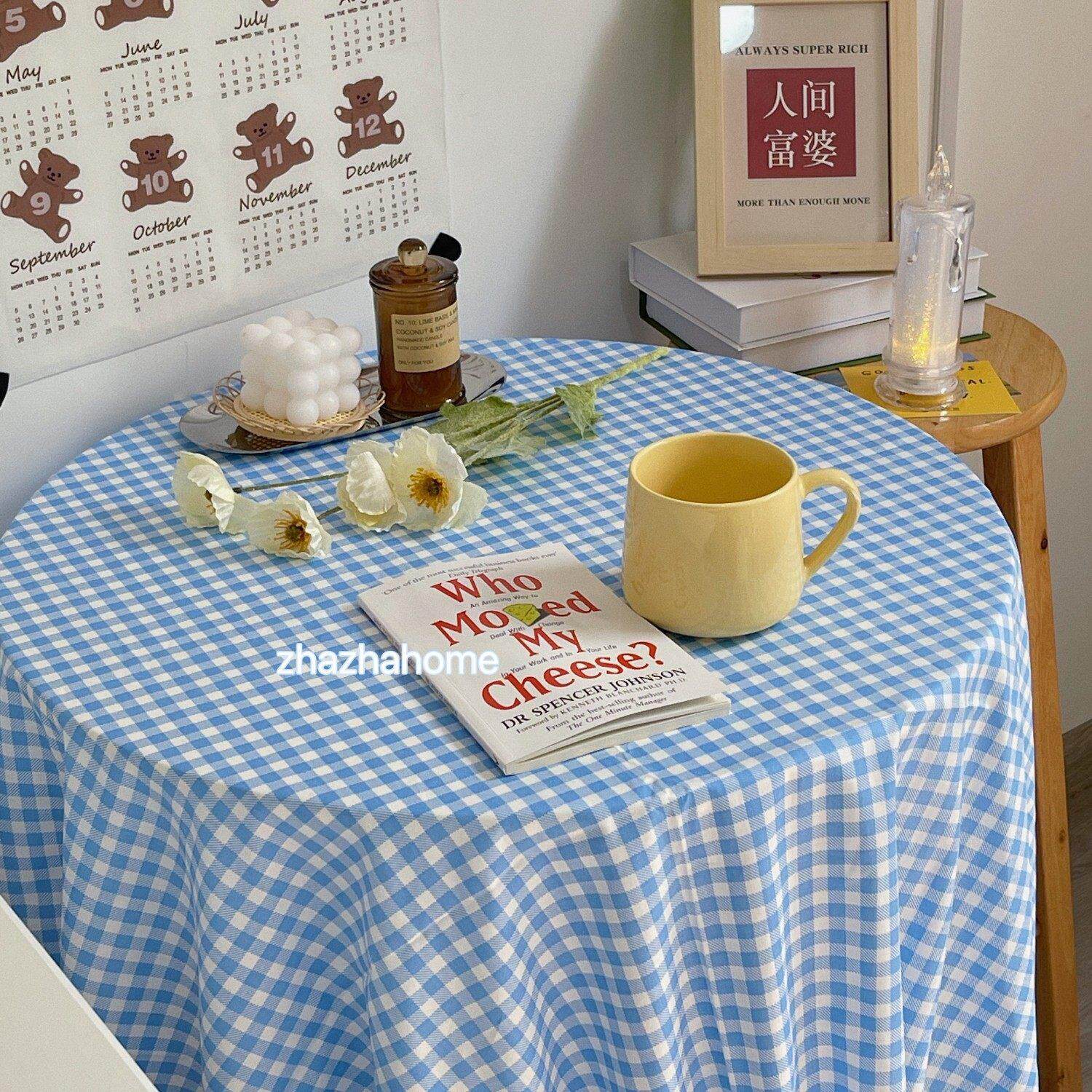 韩风经典百搭蓝色格子餐桌布ins田园风野餐布茶几宿舍书桌背景布