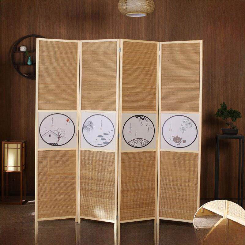 中式竹编屏风隔断客厅卧室遮挡折叠移动推拉简约现代办公实木折屏