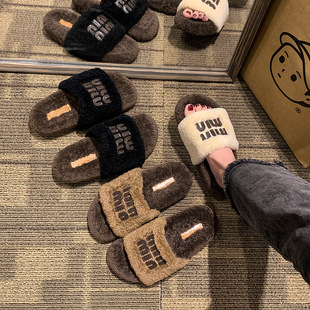 高级感爆款毛毛拖鞋女2026新款厚底外穿一字毛绒棉拖鞋舒适