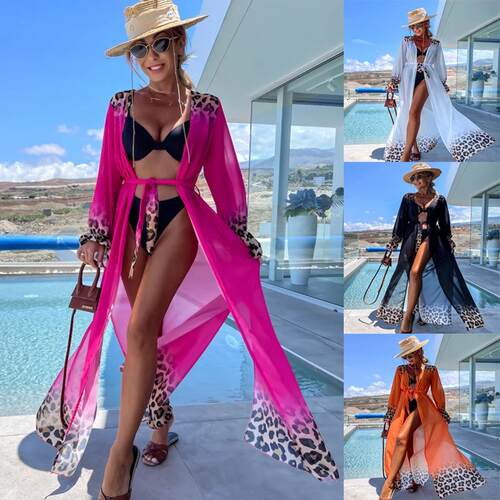 Women'S Casual Fashion Leopard Print Long Cardigan With