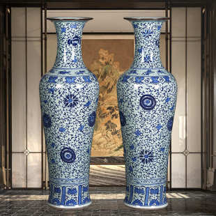 陶瓷器钧瓷摆件客厅家居落地大号装饰中式仿古青花瓷裂纹釉插花瓶