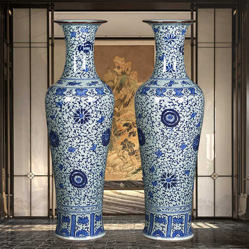 陶瓷器钧瓷摆件客厅家居落地大号装饰中式仿古青花瓷裂纹釉插花瓶
