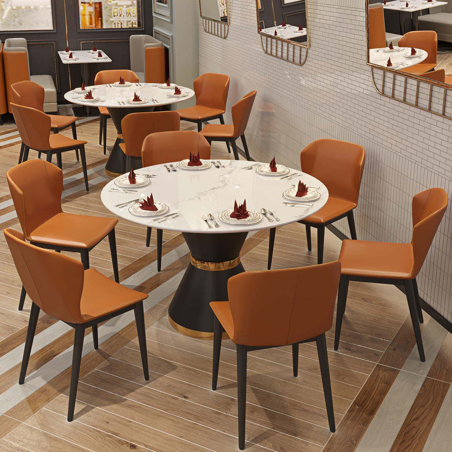 奶茶店餐椅商用餐桌椅靠科技布凳子餐厅咖啡厅椅子轻奢实木皮饰面