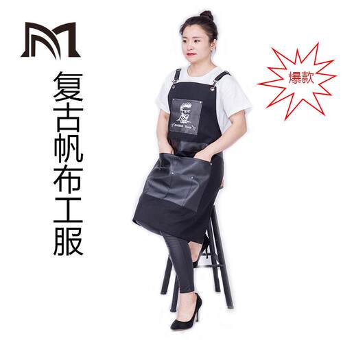 理发围裙背带式牛仔男女奶茶店花艺师画画理发工作服防污