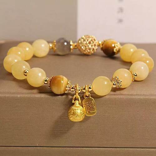 Natural yellow jade crystal grey moonlight bracelet