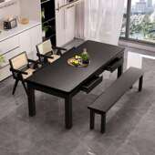 黑色实木带抽屉餐桌去客厅化吃饭桌子简约喝茶用餐学习多用途桌子