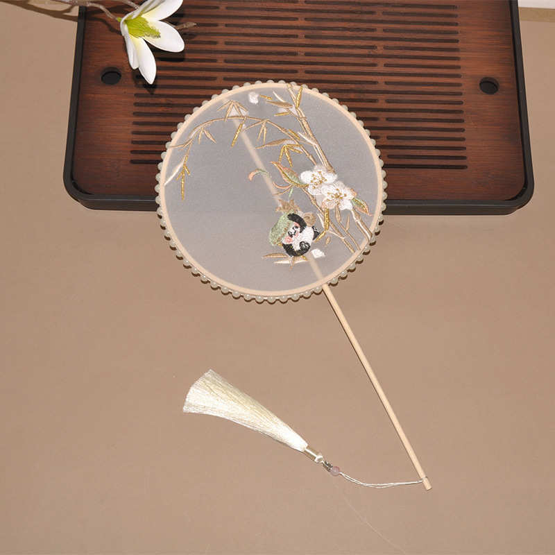 中式团扇古风刺绣舞蹈扇汉服搭配拍照扇子复古风团扇古典舞扇子