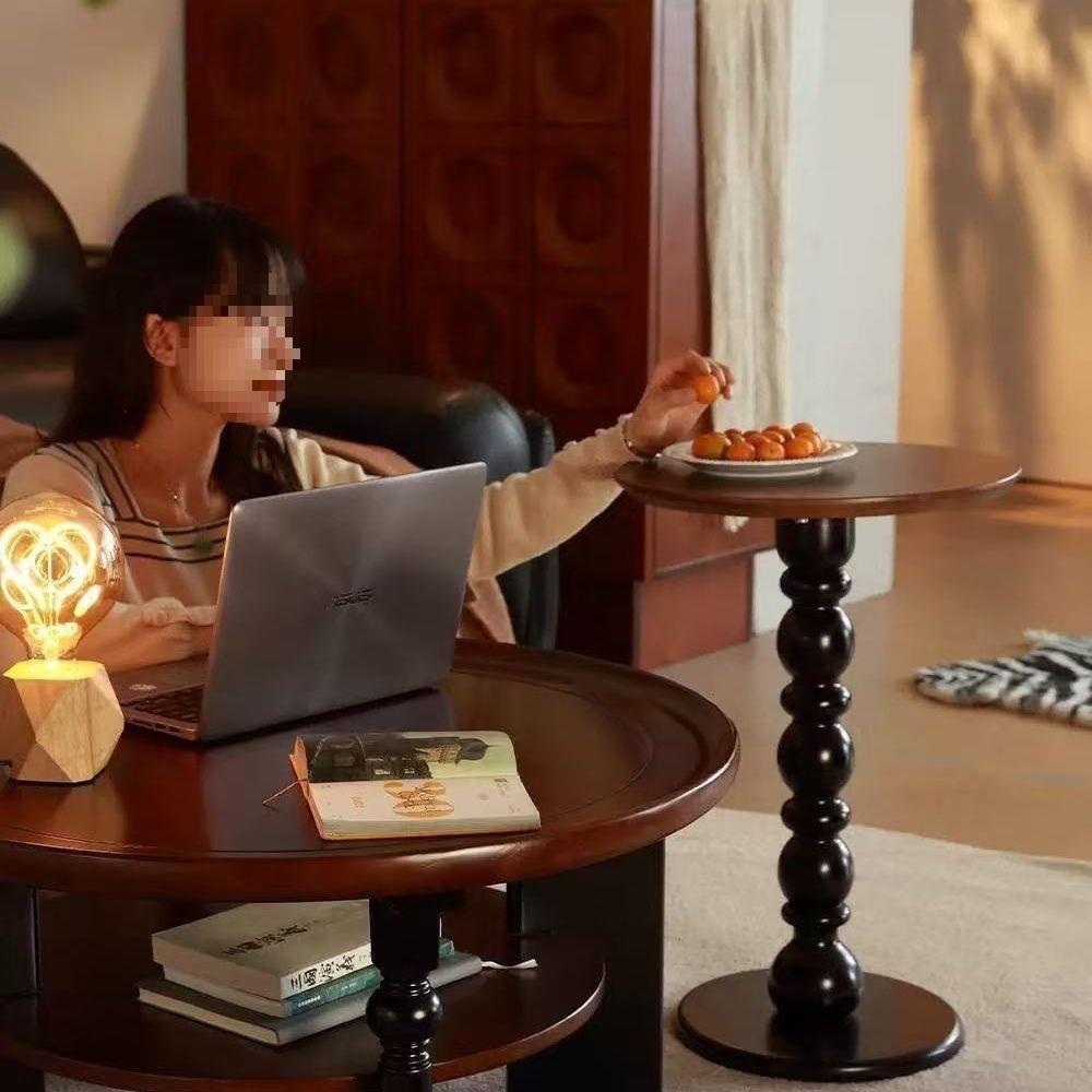 法几式实木茶圆形VVM茶桌户小型中式小子桌古风家用客厅美式复古