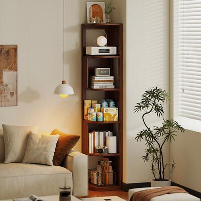 实木转角柜墙角置物架书架家用书柜多层收纳柜落地拐角边角三角柜