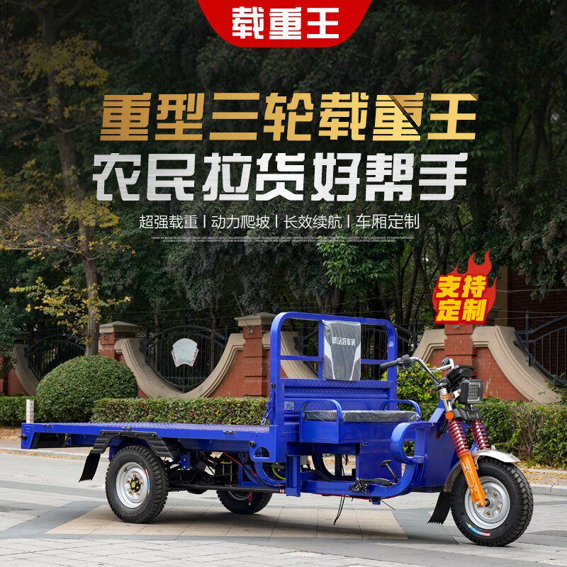 电动三轮平板重型载货车家用山区农用可定制钢板加厚载重王电瓶车