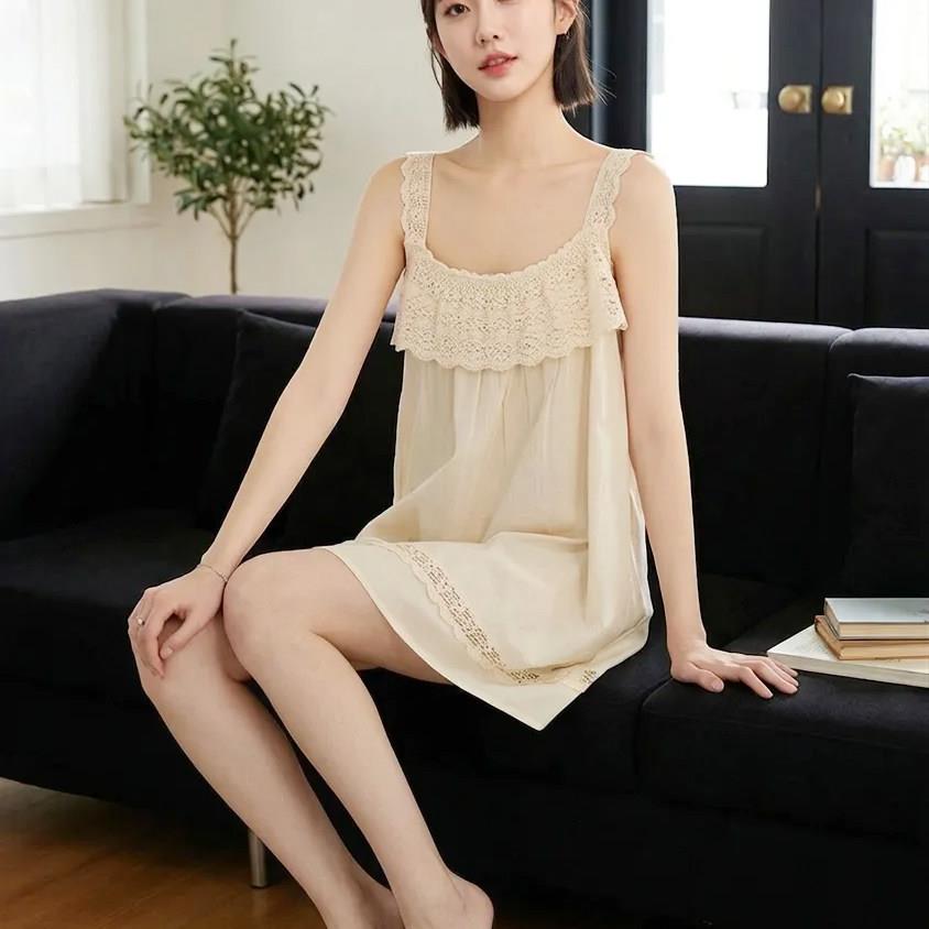 南法风法式甜美淑女简约吊带睡裙短款莫代尔家居服棉睡衣春夏薄