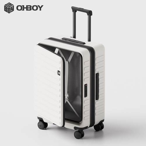 新款ohboy侧盖开行李箱女可扩多展能20寸拉杆旅行箱登机功密码皮