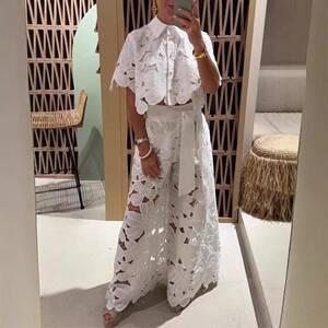 Women's 2026 New Retro Lace Outfit Set Short Sleeved Blouse