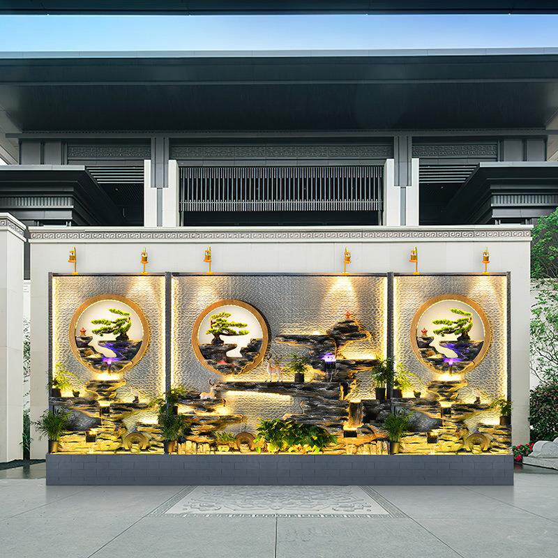 大型进水幕墙流屏风庭新中式门玄关流水水摆件别LEF墅院户外喷泉