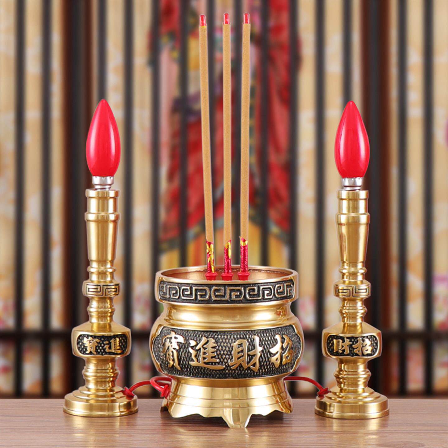 电子香烛台香炉一体 财神铜蜡烛led电腊烛神台灯佛前供灯插电烛灯