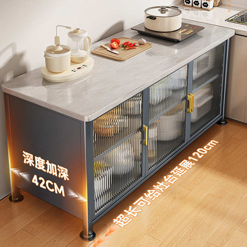 岩板餐边柜厨房置物架落地加厚收纳柜微波炉烤箱多功能收纳储物架