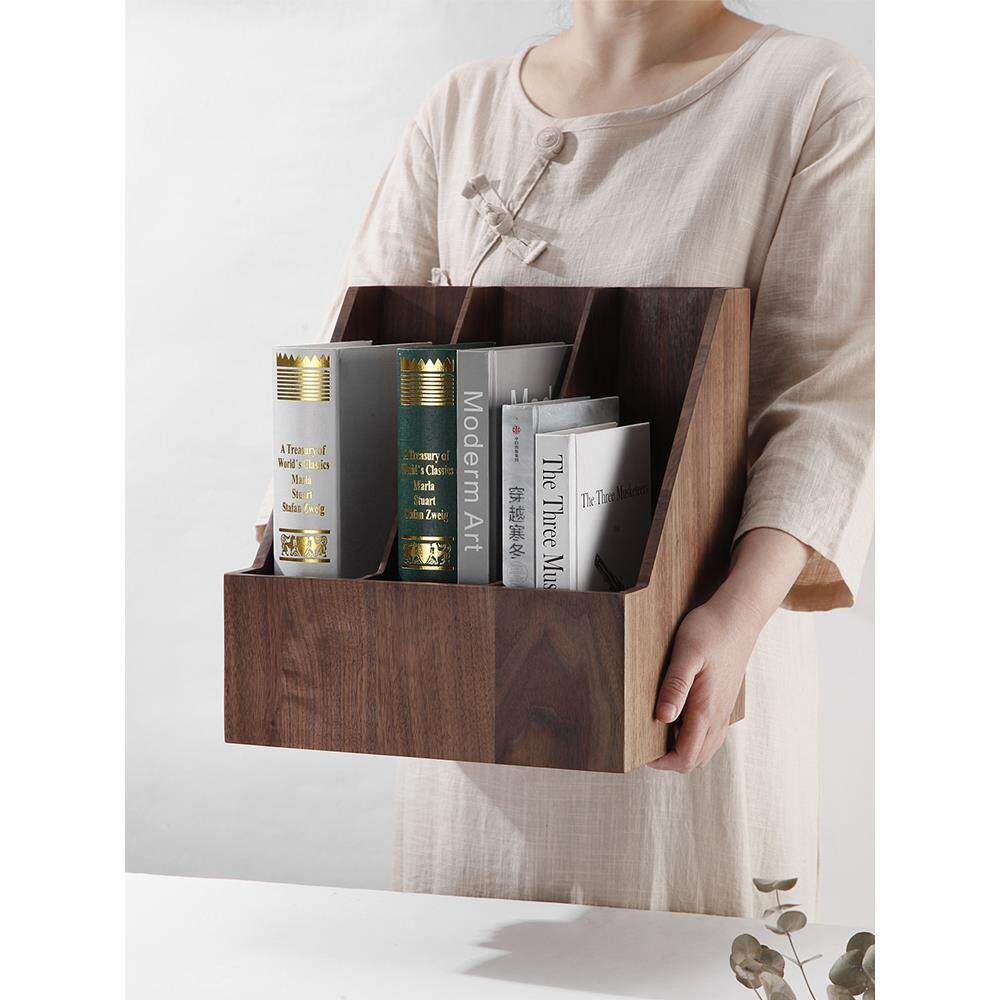 日本简单易接近豪华黑胡桃全实木桌面隔间书文件存储盒学生书架礼