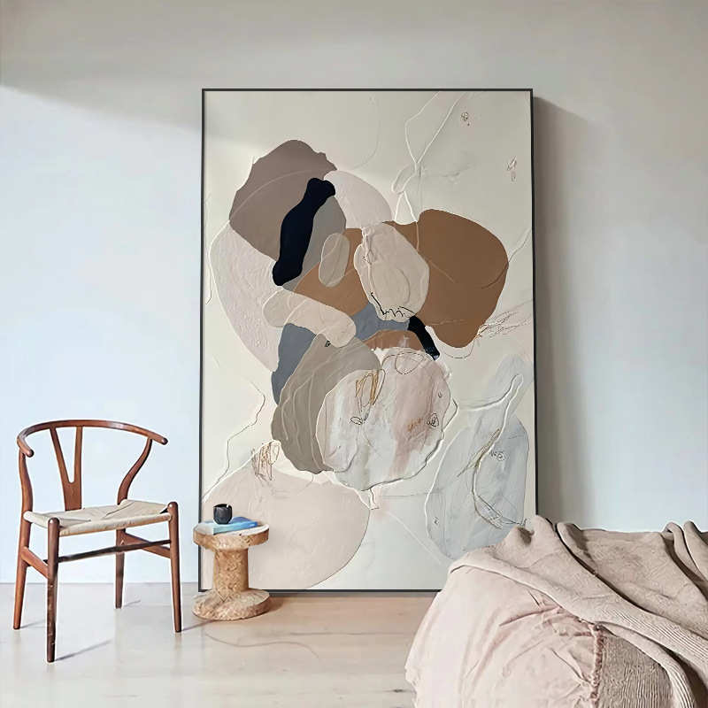 抽象色块客厅装饰画现代极简沙发背景墙挂画大芬村玄关画手绘肌理图片