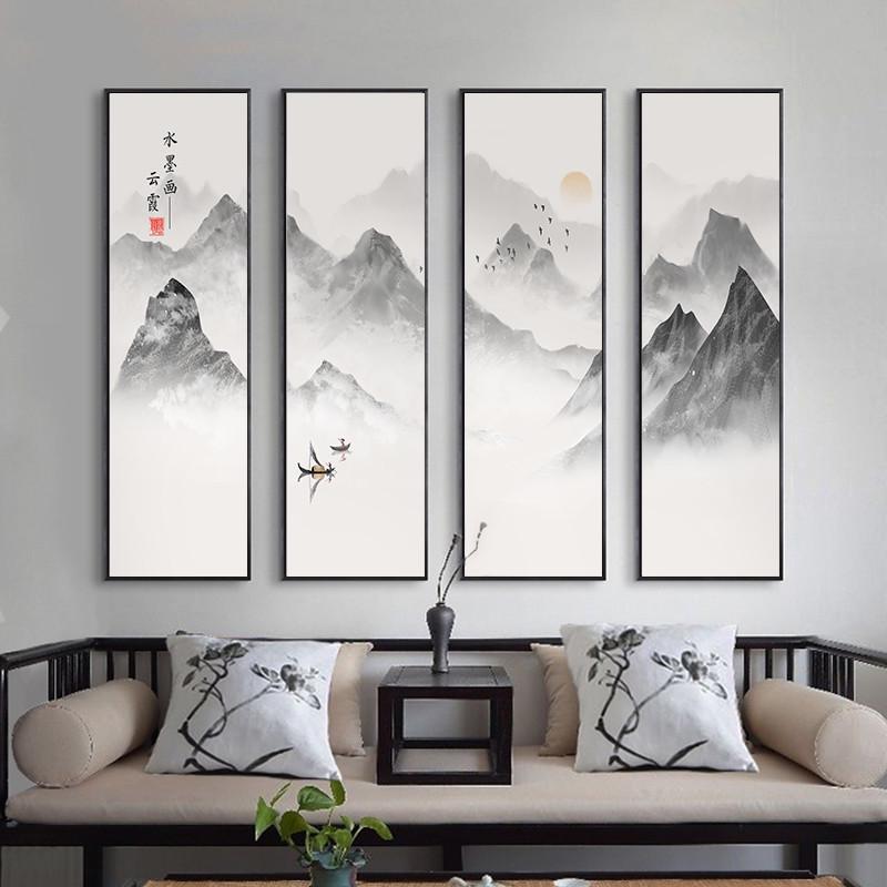 新中式禅意水墨画装饰画客厅沙发背景墙挂画餐厅茶室山水风景壁画