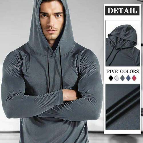 Shirt Hoodie Fashion Mens Long Sleeve Hooded Workout Shirt,