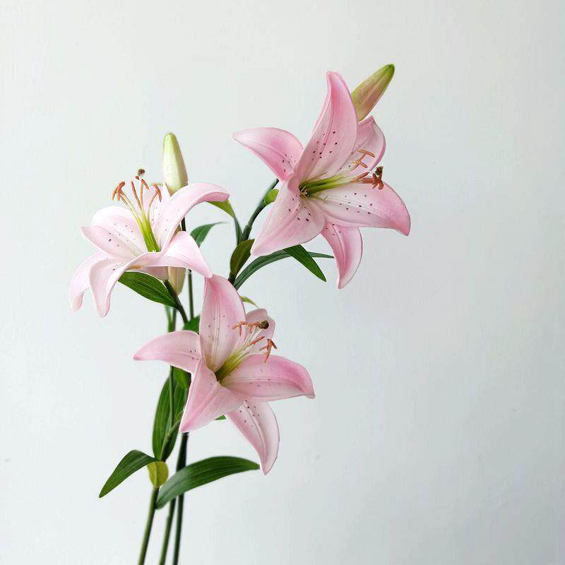 精致小号PU手感百合花假花仿真花束客厅家居餐桌干花摆件插花手捧