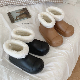 保暖个性简约风防滑外穿雪地靴女冬季毛绒领口舒适防水短筒靴