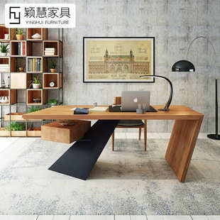 实木老板办公桌 简约现代创意书桌写字台 工业风设计师电脑桌