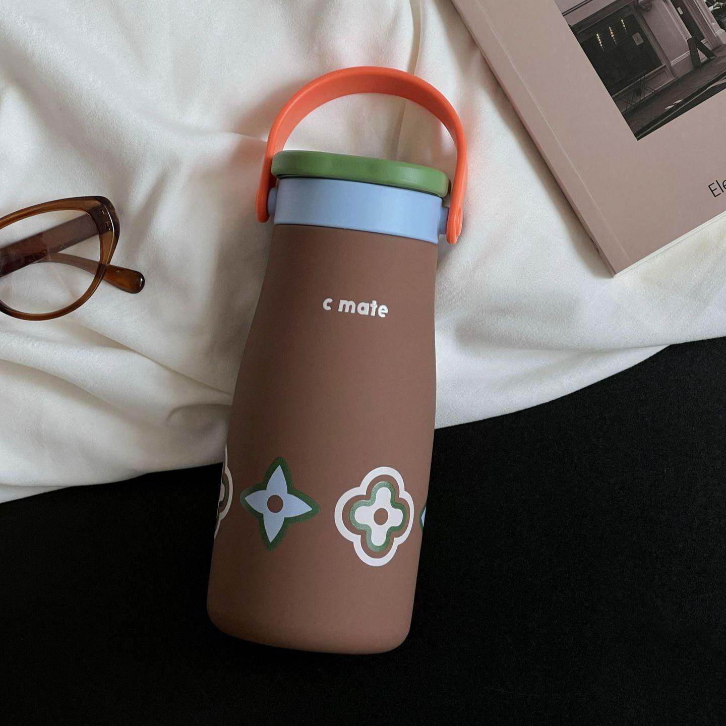 手提吸管双饮杯陶瓷内胆保温杯316便携情侣女学生高颜值牛奶水杯