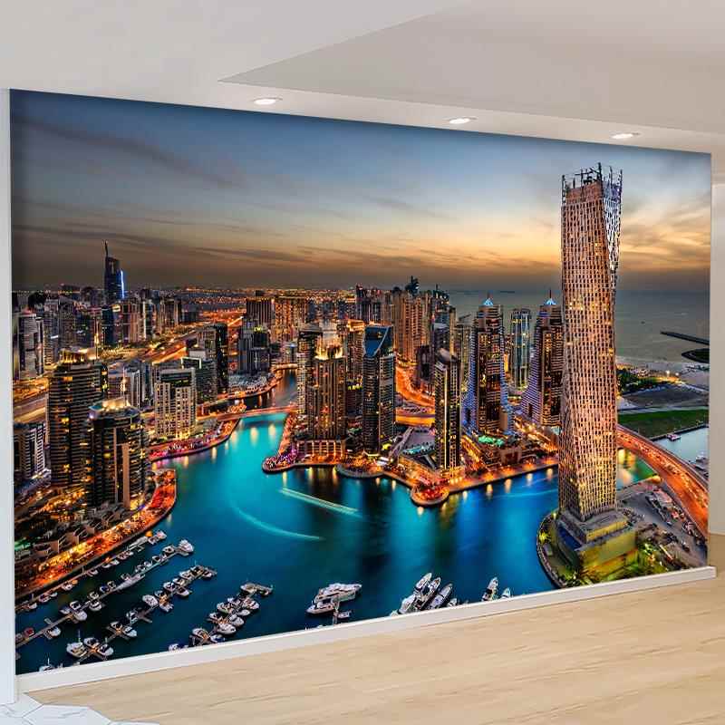 现代城市夜景墙纸自粘墙贴卧室办公室网红拍照背景墙装饰贴画壁画